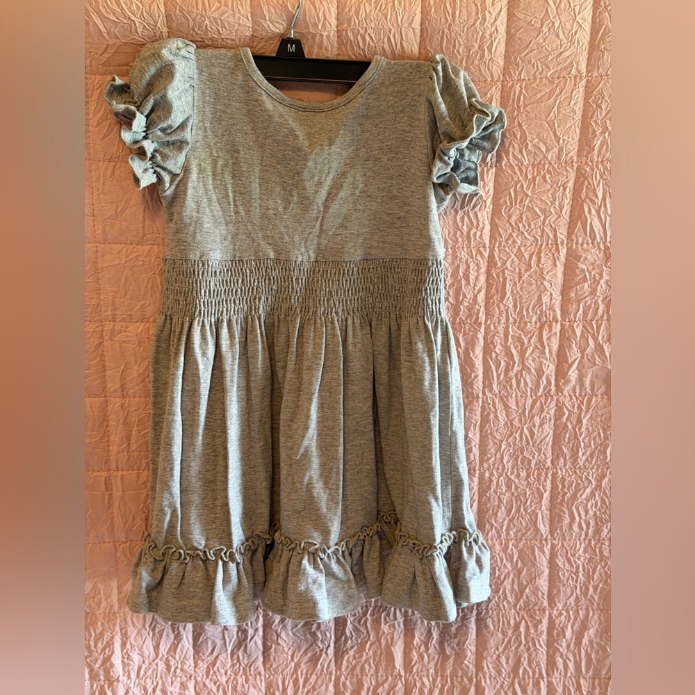 Charming Ruffled Gray Kids Dress - Picture 2 of 3